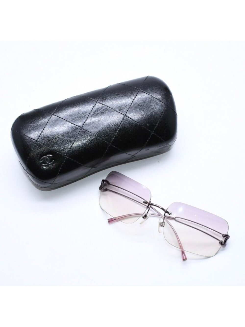 Chanel Rimless Sunglasses Side CC Logo Lavender Light Brown Gradient 16 Eyewear